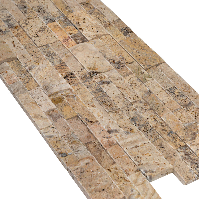 Scabos Ledger 3D Panel 6x24 Split face Natural Travertine Wall Tile multiple angle view