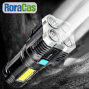 DecorBites™ LED Flashlight: High-light with 4 Lamp Beads, COB Floodlight, USB Rechargeable Outdoor Torch