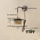 DecorBites™ Copper Wood LED Wall Sconce Yellow Travertine Stone Bedside Light