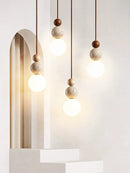 DecorBites™ Cream Style LED Pendant Lamp for Bedroom, Stone Wood Design