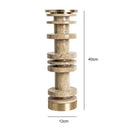 DecorBites™ Beige Brown Travertine Marble Candle Holder with Metal Base