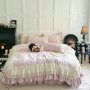 DecorBites™ Lace Ruffles Velvet Wedding Bedding Set with Carved Details