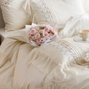 DecorBites™ Flowers Embroidery Princess Wedding Lace Bedding Set 1200TC Cotton Duvet Cover Flat Sheet Pillowcases