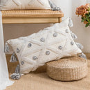 DecorBites™ Geometric Tufted Tassel Cushion Cover White Grey Bohemian Decor Pillow Cover