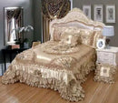 DecorBites™ Luxe Champagne Jacquard Lace Bedspread Set with Pillowcases
