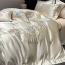 DecorBites™ Luxe Brocade Cotton Flowers Embroidery Bedding Set Cream/Champagne Patchwork