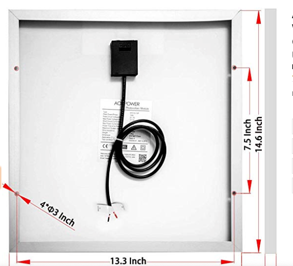 ACOPower 15W 12V Solar Charger Kit, 5A Charge Controller with Alligator Clips