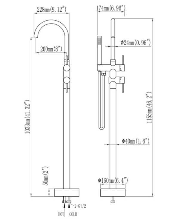 Zeek Floor Tub Faucet Brushed Nickle F-TN52