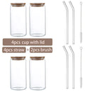 DecorBites™ Glass Cup Set with Bamboo Lid: Bubble Tea, Coffee, Wine, Milk Tea Mug.