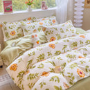 DecorBites™ Cozy Flower Print Bedding Set: Brushed Cotton, Skin-Friendly, Soft, Thick, 4Pcs
