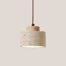 DecorBites™ LED Pendant Light Fixture Modern Wood Canopy Yellow Travertine Luminaire