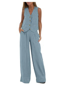 Women Sleeveless Vest – Casual Colorblock Collage Pants Suit