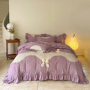 DecorBites™ Lace Embroidery Princess Bedding Set - Duvet Cover, Sheet, Pillowcases - Blue Pink Purple