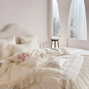 DecorBites™ Flowers Embroidery Princess Wedding Lace Bedding Set 1200TC Cotton Duvet Cover Flat Sheet Pillowcases