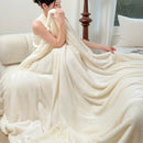 DecorBites™ Double-Layer Coral Fleece Jacquard Blanket: Warm & Multi-Functional for Home & Travel