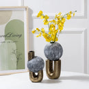 DecorBites™ Golden Stripe Geometric Ceramic Vase - Abstract Floral Arrangement Home Decor