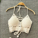 Women Crop Top – Retro Tassel Spaghetti Strap Hollow Halter Neck Top