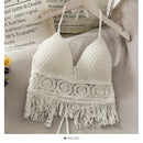 Women Crop Top – Retro Tassel Spaghetti Strap Hollow Halter Neck Top