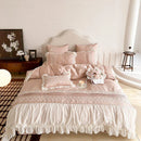 DecorBites™ Flowers Embroidery Princess Wedding Lace Bedding Set 1200TC Cotton Duvet Cover Flat Sheet Pillowcases