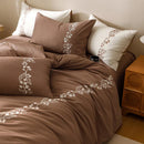 DecorBites™ Elegant Lily of the Valley Embroidery Brown Cotton Bedding Set