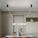 DecorBites™ Leather Luminous Line Chandelier | Modern Minimalist Duplex Dining Room Office Art Luxury Lamp