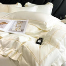 DecorBites™ Embroidered Ice Silk Bedding Set: Soft Duvet Cover, Sheet, Pillowcases 4Pcs