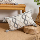 DecorBites™ Geometric Tufted Tassel Cushion Cover White Grey Bohemian Decor Pillow Cover