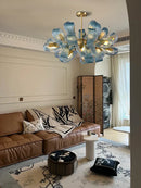 Creative blue & gold glass pendant light bedroom flower chandelier