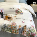 DecorBites™ Egyptian Cotton Flowers Embroidery Luxury Bedding Set - Queen King Size