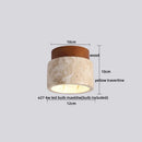 DecorBites™ Japan Style LED Ceiling Light Yellow Travertine Stone Wood Base Bedroom Luminaire.