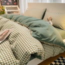 DecorBites™ Japanese Grid Printed Cotton Bedding Set in Queen/King for Cozy Sleep
