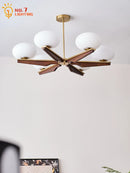 DecorBites™ Cream Wood LED Chandelier, Modern Design for Living Room & Bedroom