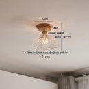 Modern amber lotus glass led ceiling light bedroom copper base