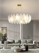 DecorBites™ Glass Feather Chandelier: Luxury Art Decor Ceiling Chandelier for Living Dining Room