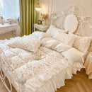 DecorBites™ Cotton Floral Print Bedding Set with Pleat Lace Ruffles, 4-Piece Ensemble
