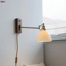 DecorBites™ Copper Arm LED Wall Sconce Switch Light, Adjustable Lampshade, Pull Chain, Beside Lamp