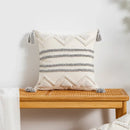 DecorBites™ Geometric Tufted Tassel Cushion Cover White Grey Bohemian Decor Pillow Cover
