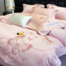 Chic embroidered light blue and gold bedding set bedroom decor