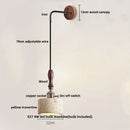 DecorBites™ Copper Wood LED Wall Sconce Yellow Travertine Stone Bedside Light