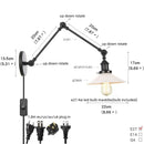 DecorBites™ Industrial Loft Swing Arm Wall Sconce Clear Glass Pull Chain Switch Bedside Lamp