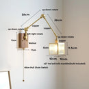 DecorBites™ LED Walnut Wood Cube Glass Wall Light with Pull Chain Switch