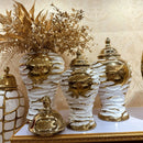 DecorBites™ Gold & White Grain Ceramic Jar: Home Decor & Storage Accessory