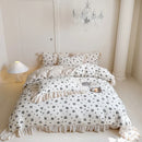 DecorBites™ French Lace Ruffles Floral 100% Cotton Bedding Set with Duvet Cover, Sheet, Pillowcases
