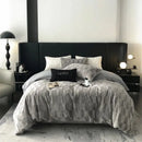 DecorBites™ Cozy Faux Rabbit Fur Bedding Set in Black & Grey: Duvet, Sheets, Pillowcases
