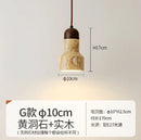 DecorBites™ Japanese Wooden Stone Chandelier Pendant Light, Wabi-Sabi Style Yellow Cavity-Stone Lamp