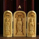 1Pc Exquisite Boxwood Carving Guanyin Buddha Statue Western Sansheng Wood Carving Crafts Home Decoration