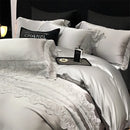 DecorBites™ Lace Patchwork Silk Cotton Luxury Bedding Set Queen King Size