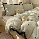 DecorBites™ Lace Duvet Cover Bedding Set 4Pcs French Washed Cotton for Single Double Bed