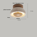 DecorBites™ Japan Style LED Ceiling Light Yellow Travertine Stone Wood Base Bedroom Luminaire