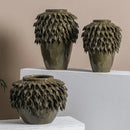 DecorBites™ Leaf Relief Ceramic Vase: Hand-made 3D Floral Arrangement Pot